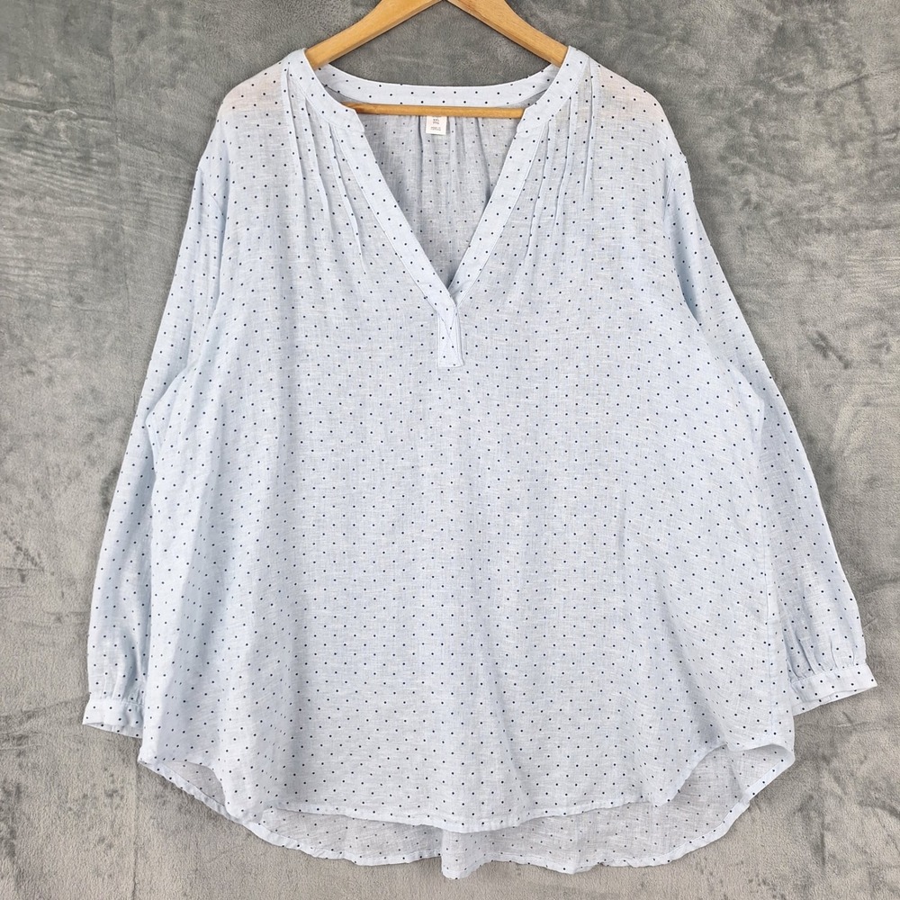 Old Navy Topβ XXL Blue Linen Blend Polka Dot Beach Coastal Popover Lightweight